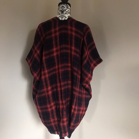 NWT Ann Taylor LOFT Modern Plaid Wrap - Navy Blue Orange/Red - Size X/XL - Picture 9 of 9